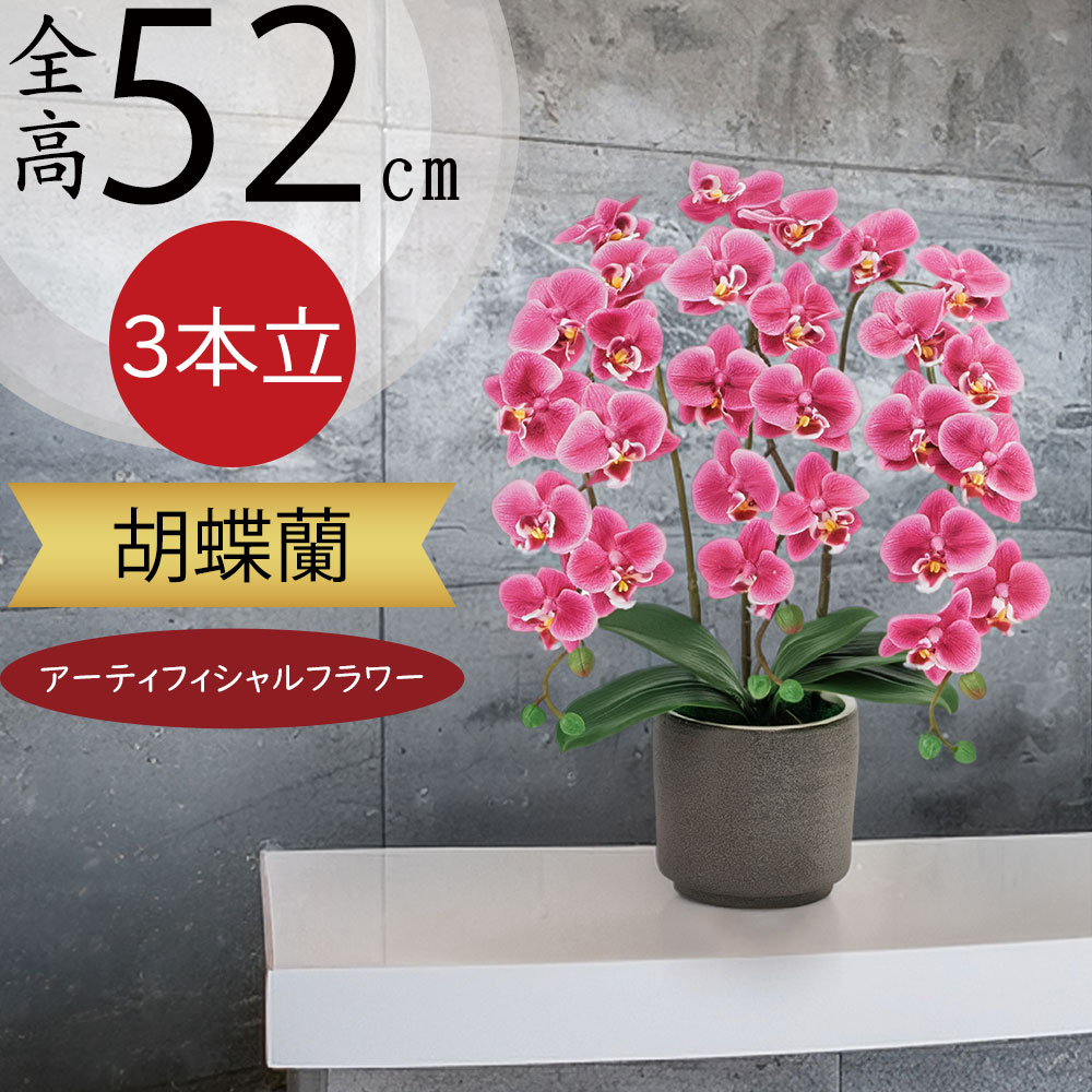 胡蝶蘭 鉢花 3本立 光触媒加工 ピュア オーキッド おしゃれ 造花 リアル 人気 おすすめ 鉢物 ギフト プレゼント 贈答品 贈答用 インテリア フラワーアレンジメント ファレノプシス 新築祝い 引っ越し祝い 開店祝い 開業祝い 開院祝い 移転祝い お祝い 鉢付き お洒落 全高52cm｜グリーンランド 9,504円