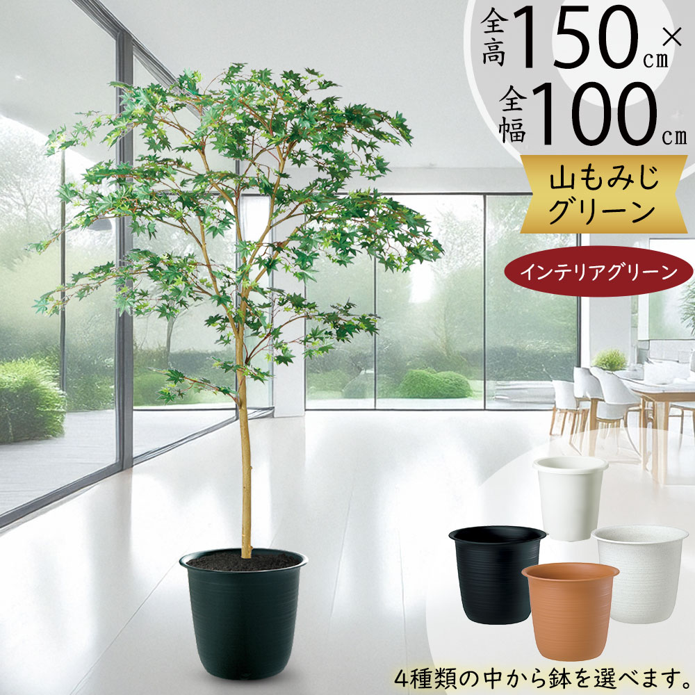 もみじ モミジ フェイクグリーン 大型 おしゃれ 人気 リアル インテリアグリーン 人工観葉植物 人工樹木 観葉植物 造花 アートグリーン アートプランツ インテリア オブジェ 家具 室内 ナチュラル お洒落 青もみじ 緑 カエデ 鉢物 鉢植え 本物そっくり 鉢付き FST 全高150cm|グリーンランド