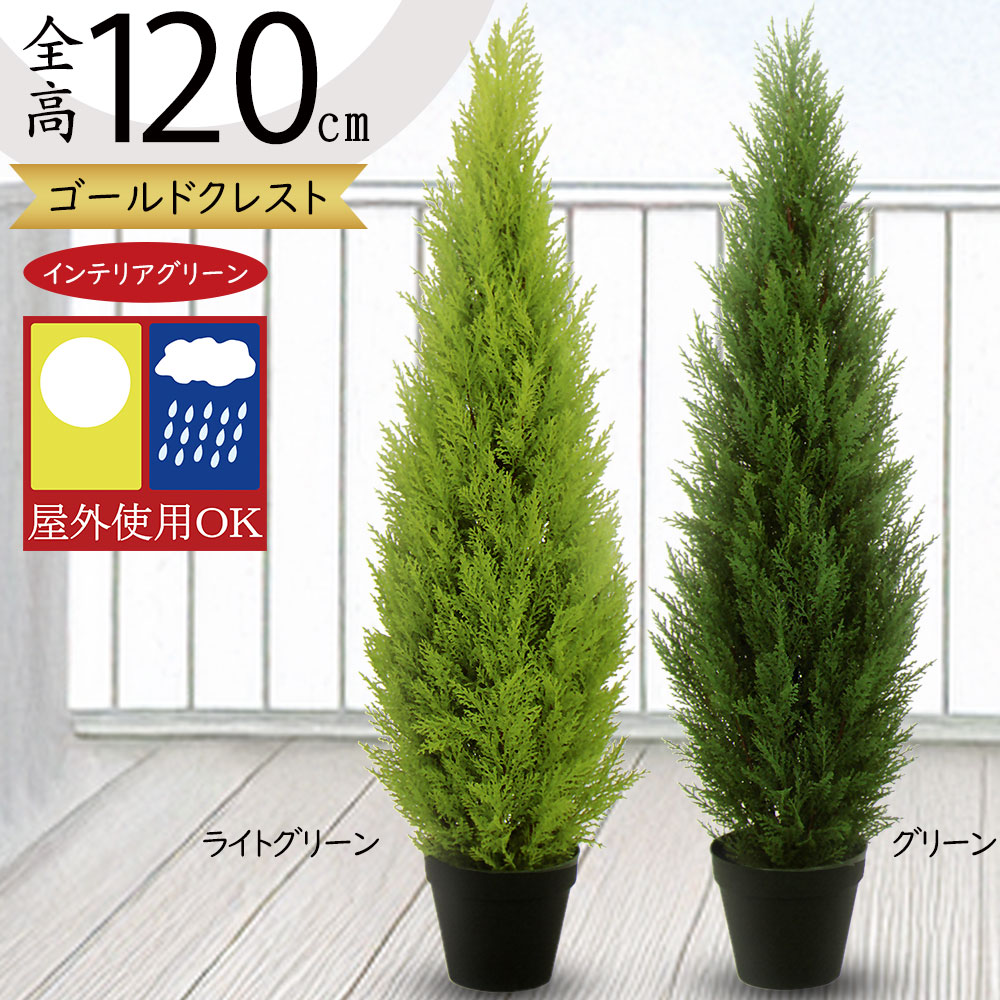 フェイクグリーン 屋外用 屋外対応 おしゃれ ゴールドクレスト コニファー 人気 リアル インテリアグリーン 観葉植物 人工観葉植物 人工樹木 造花 アートグリーン お洒落 インテリア お庭 バルコニー ファサード ベランダ テラス 屋上 室内 スタイリッシュ 鉢付き 全高120cm｜グリーンランド
