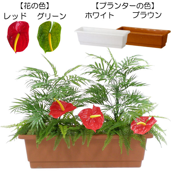 野天にも合う 人工観葉植物 全高60cm もうける ミックスプランターa アンスリウム 椰子種類 トロピカル 人工樹 造花 フェイクグリーン オブジェ 手配 出展 Odeftg Com