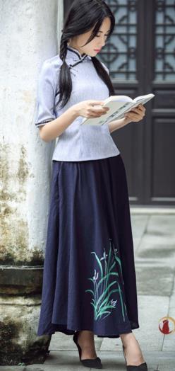 チャイナドレス大人用中国宮廷風唐装・漢服カジュアル綿麻花柄エレガント復古風コスプレ衣装写真撮影パーティー用ドレスレディース古代コスプレ衣装中華コスプレ服演出服上着＋スカートセットアップ