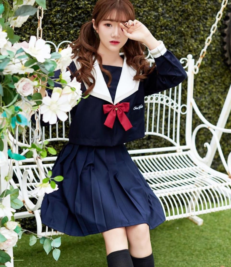 セーラー服ネイビーSnowWhite可愛い清楚jkコスプレハロウィン仮装長袖制服女子学生服スーツ半セーラー男コスプレ制服ブレザーコスチュームスカート4点セットプリーツスカート通勤人気学院風ロリータ制服大人用上着＋スカート＋ネクタイ＋靴下セットアップ｜GreenLightmarket店