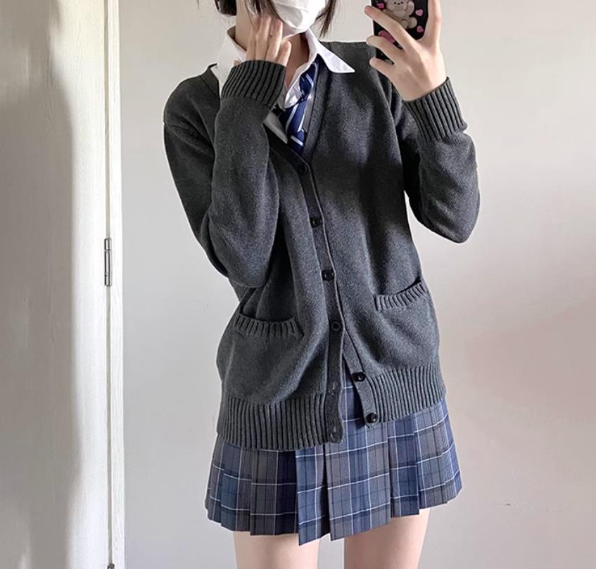 アウターjkセーターコートレディース女性女コート秋冬JKレトロ日系甘めVネックニット長袖ゆったりカーディガントップス学院風保温ニットグレー黒