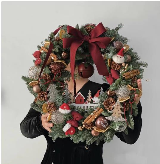 クリスマスリースクリスマスオーナメントペンダントサンタクロースシーンペンダントクリスマスツリーペンダントツリークリスマス用品花輪掛けクリスマス雑貨飾り装飾祝日の装い38CM50CM玄関部屋ドアおしゃれかわいい手作り北欧モダンシック壁掛け造花