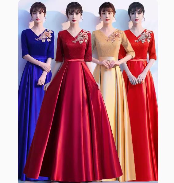 合唱団ドレス結婚式披露宴二次会礼服大合唱服公演服女性ロングスカートパーティードレスワンピース二次会ドレスロングタイプお姫様ドレス司会者独唱演出ドレス公演スカート中高年舞台衣装