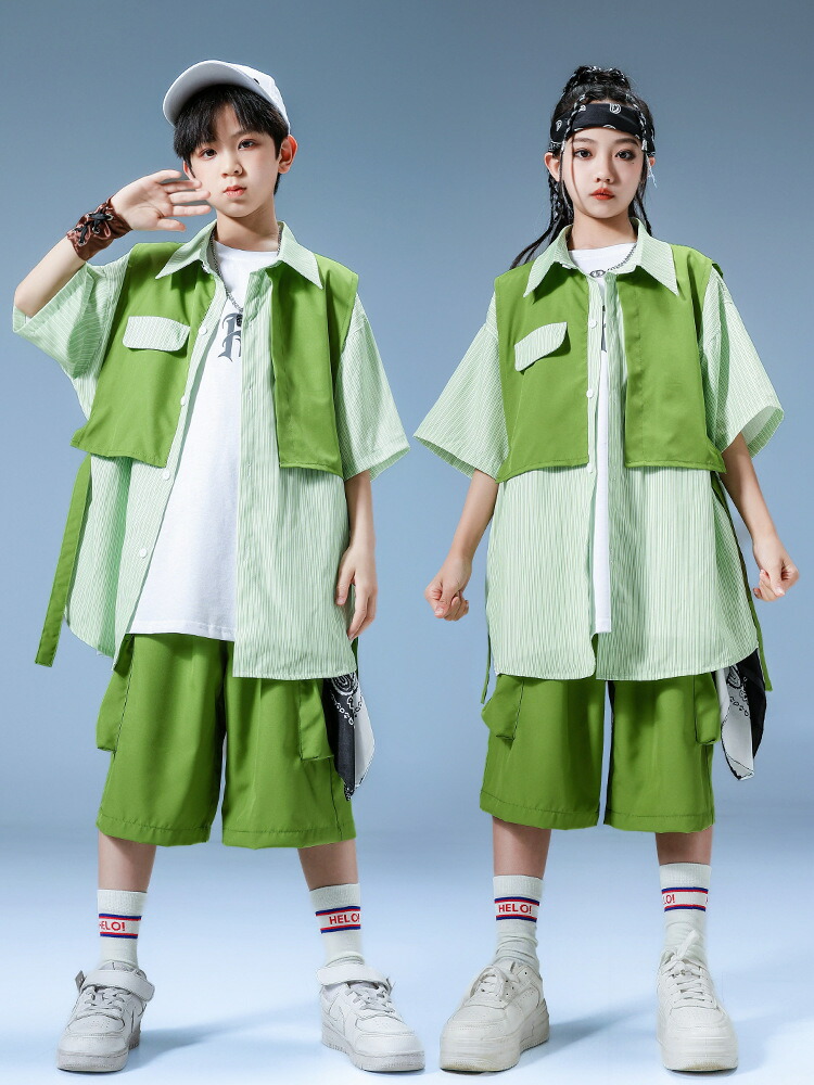 キッズダンス衣装かっこいいジャズヒップホップ演出服ダンス衣装シャツhiphopjazz個性ダンスステージ衣装2点ヒップホップストリートチアダンス子供ティーンズキッズDS舞台衣装JAZZブレイクダンスダンス衣装HIPHOP
