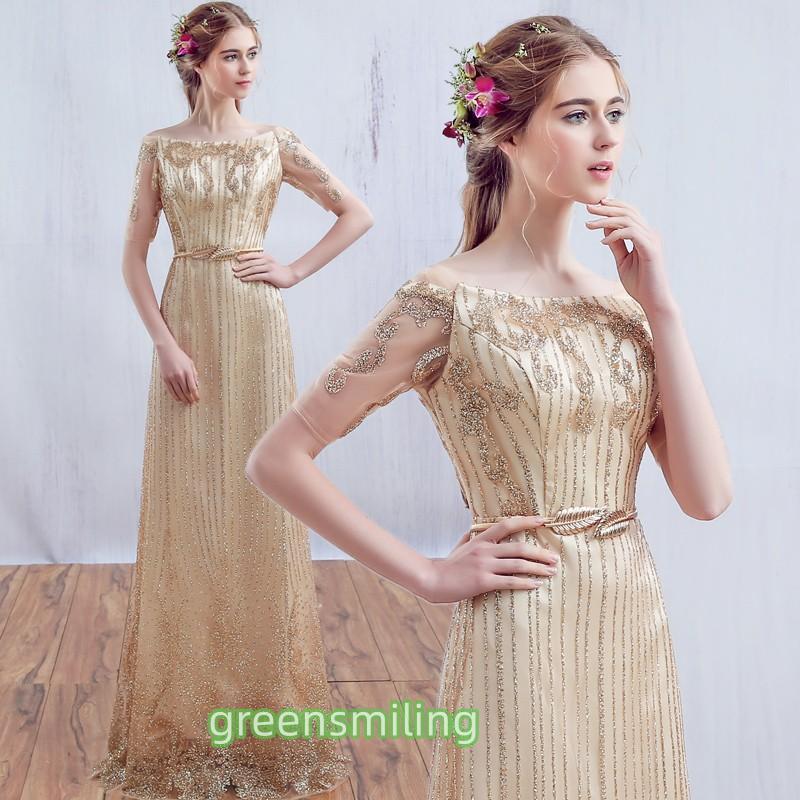 カラードレス安いロングドレスゴールドサッシュベルトイブニングドレスコンサート二次会カクテルドレスフォーマル花嫁ウエディングドレス結婚式|GreenLightmarket店
