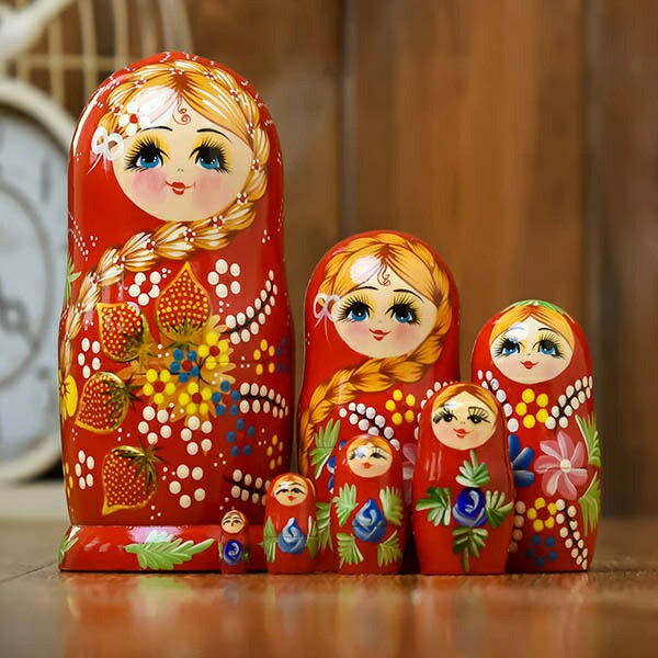 マトリョーシカロシア人形民芸品土産物手作り人形手描きオブジェ7個組20cmインテリア雑貨洋風ギフトプレゼント北欧雑貨伝統工芸おもちゃ飾り誕生日キッズ子供部屋ハロウィンクリスマスピンクレッドx1w7