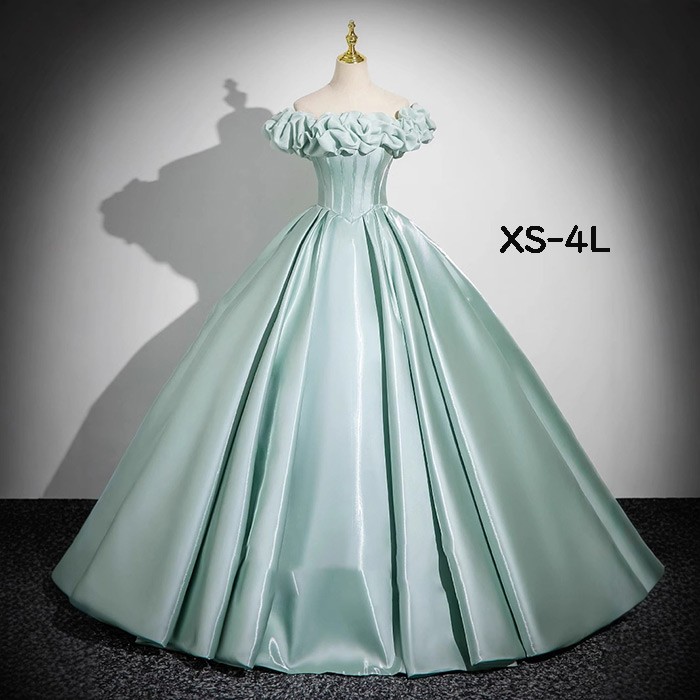 カラードレス レディース ロング丈 パニエ付き ピアノ 発表会 パーティードレス 結婚式 イブニングドレス オフショルダー フォーマル 着痩せ きれいめ 編み上げ エレガント お呼ばれ 二次会 披露宴 演奏会 忘年会 司会ドレス ライトグリーン XS-4L m6m3