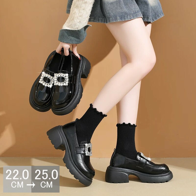 ローファー 厚底 レディース ロリータ 靴 歩きやすい 軽い ブラック 安定感 履きやすい 厚手 厚底シューズ 厚底ソール 脚長効果 おしゃれ 美脚 黒 美脚効果 通勤 通学 デート 快適 艶あり 艶なし sam3