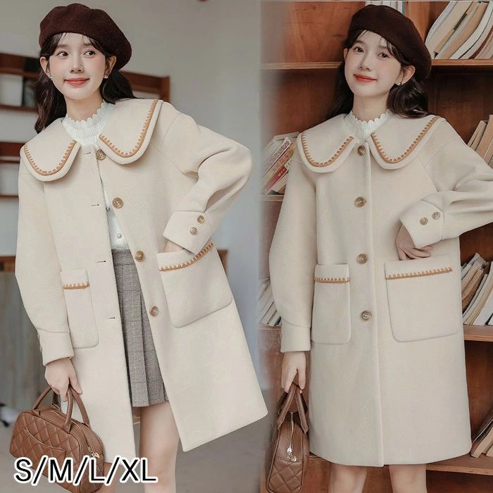レディース ステンカラー厚地の外套 チェスターコート ミディアムコート 否色合い ロリータ 冬服 シュロの葉 レディース 上衣 ロリータ厚地の外套 ロリータアウター トップス アウター 小っちゃい 好いたらしい 学習者 通学 通い 秋冬 ゴスロリ 朦々たる 防寒  ベージュ S M L XL  mc048zbzdm3