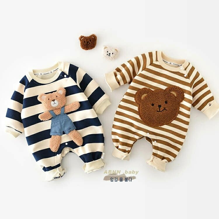 ロンパース ベビー服 長袖 女の子 男の子 キッズ 前開き 綿 ロンパース クマ 女児 男児 柄ロンパース 60 70 80 90 cm カバーオール 男の子 かわいい おしゃれ スナップボタン ボタン 子ども服 子ども 子供 赤ちゃん ベビーウエア プレゼント クマ ストライプ