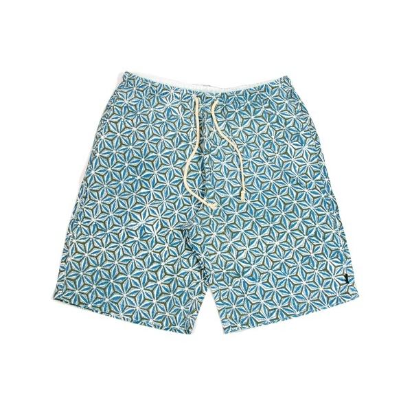 A HOPE HEMP アホープヘンプ ASAHA SHORTS / BLUE ヘンプオーガニックコットン 麻葉柄 ショートパンツ