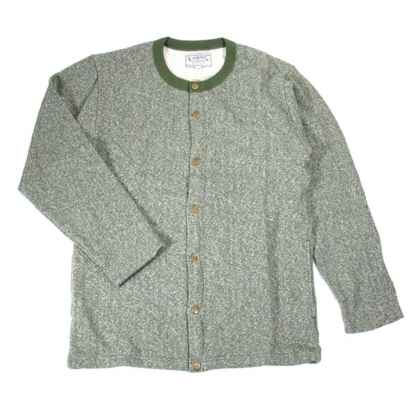 A HOPE HEMP アホープヘンプ H/OC COLOR MOKU BUTTON UP CARDIGAN / FEATHER OLIVE ヘンプ オーガニック 綿織物 杢 流汗 ジレー 無地 カーディガン-メンズファッション