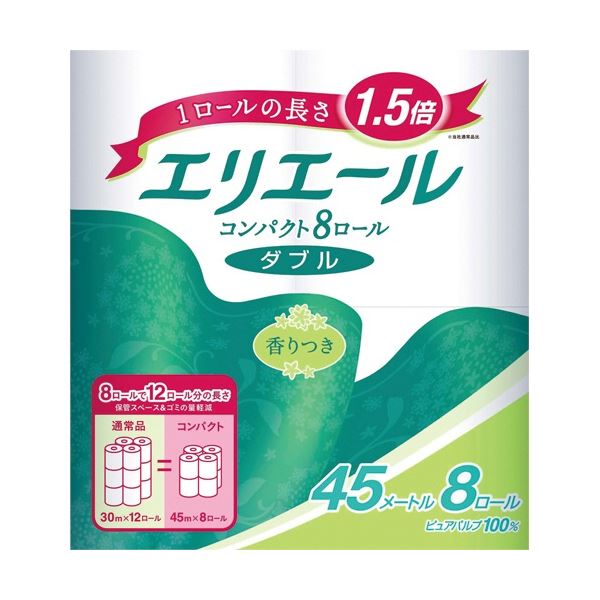 1578円 最も完璧な まとめ 大王製紙 エリエール トイレットティシュー コンパクト ダブル 芯あり 45m 香り付き 1パック 8ロール 敬老の日  プレゼント