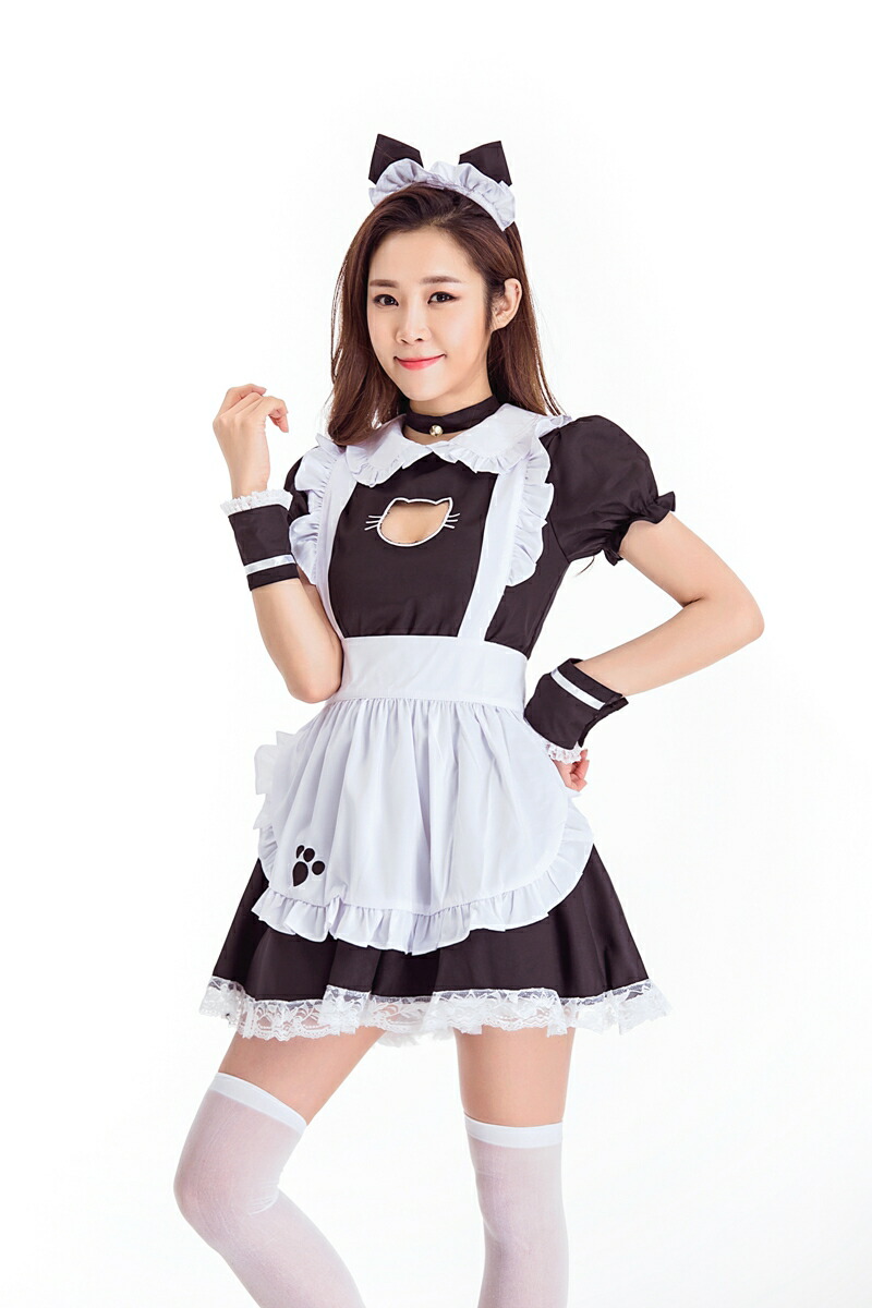 メイド服 ネコ耳 猫耳 コスプレ ワンピース メイド 服 可愛い 衣装 首輪 黒猫 ウェイトレス コスチューム メイドカフェ 制服 エロい エッチな 仮装 フリル ひらひら ふりふり アイドル ゆるい ゆるキャラ かわいい ミニスカ ゴスロリ 可愛いコスプレ 大人 胸の谷間見せ T