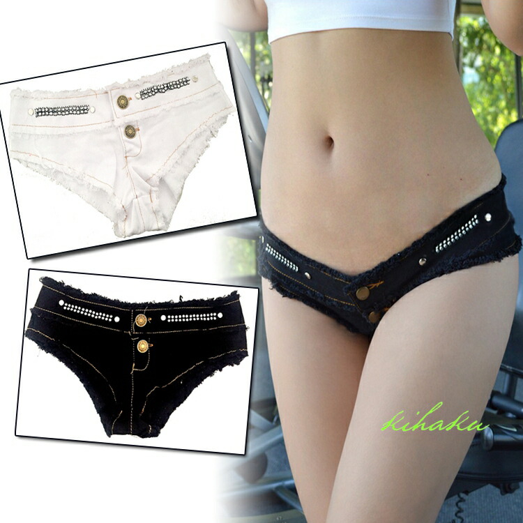 楽天市場 セクシー ショートパンツ ローライズ 半ケツ カラーデニム ブラジリアンカット 黒 白 レディース ｗボタン 短パン ダンス 衣装 ダメージ ホットパンツ かわいい 可愛い ジーンズ エロい ギャル ファッション おしゃれ ベリーショート ラインストーン T グリン