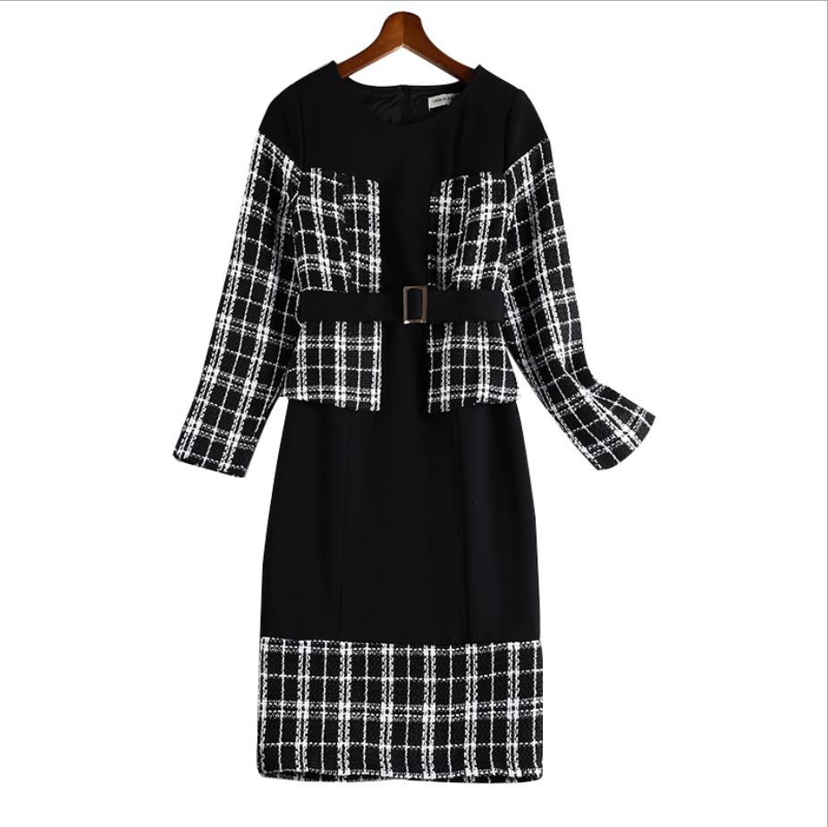 2大きいサイズ L 6l ぽっちゃりさん 上品感 異素材切替 ツイード チエック柄ワンピース T Educaps Com Br