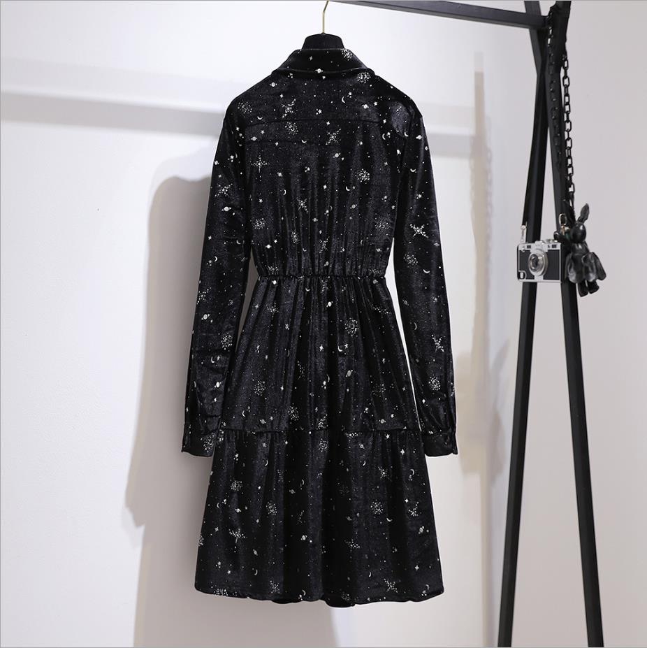 楽天市場 3l 7l 大きいサイズ ぽっちゃりさん 星柄 宇宙柄プリント ベルベット ワンピース T グリンファクトリー