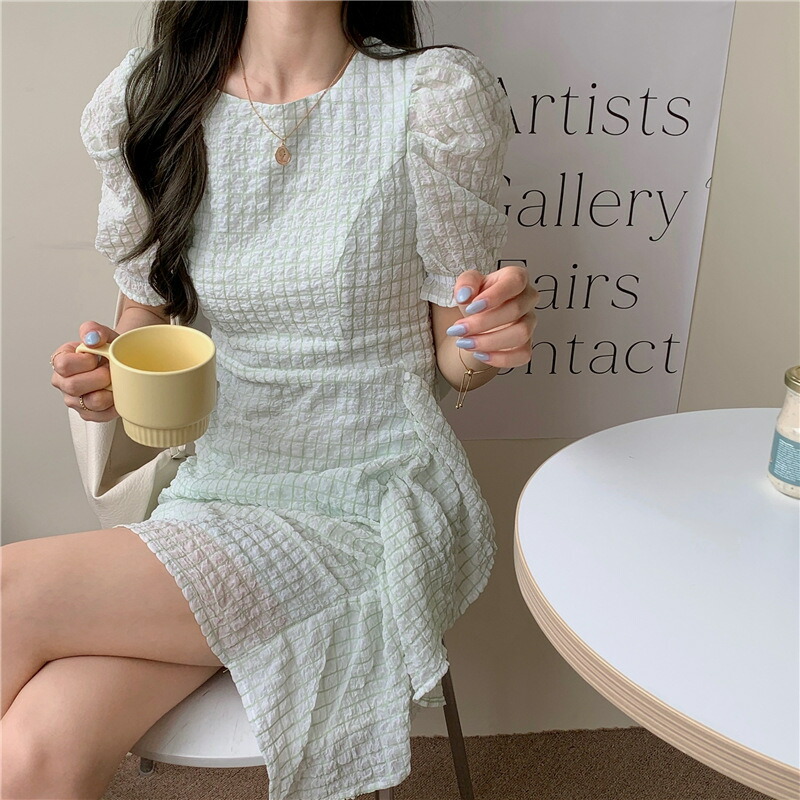 大きいサイズ L 5l ぽっちゃりさん シアサッカー パフスリーブ ワンピース T Educaps Com Br