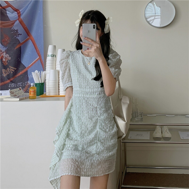 大きいサイズ L 5l ぽっちゃりさん シアサッカー パフスリーブ ワンピース T Marcsdesign Com