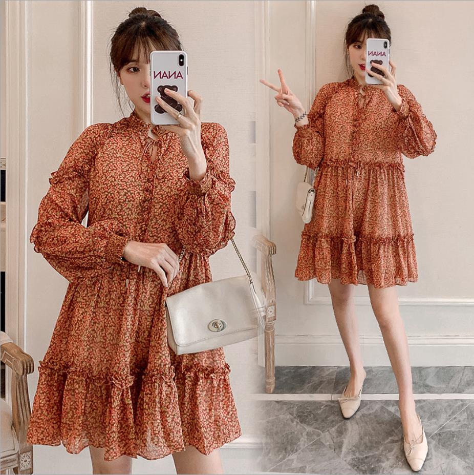 M 5l ゆったり 大きいサイズ 可愛いフリル 小花柄プリントシフォンワンピース T Cooltonindia Com