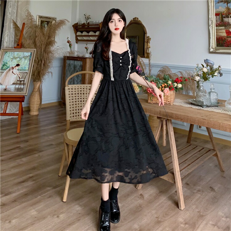 2色 S 5l 大きいサイズ 背中編み上げリボン 可愛いフリル 立体感ジャガード織ドレスワンピース T Napierprison Com