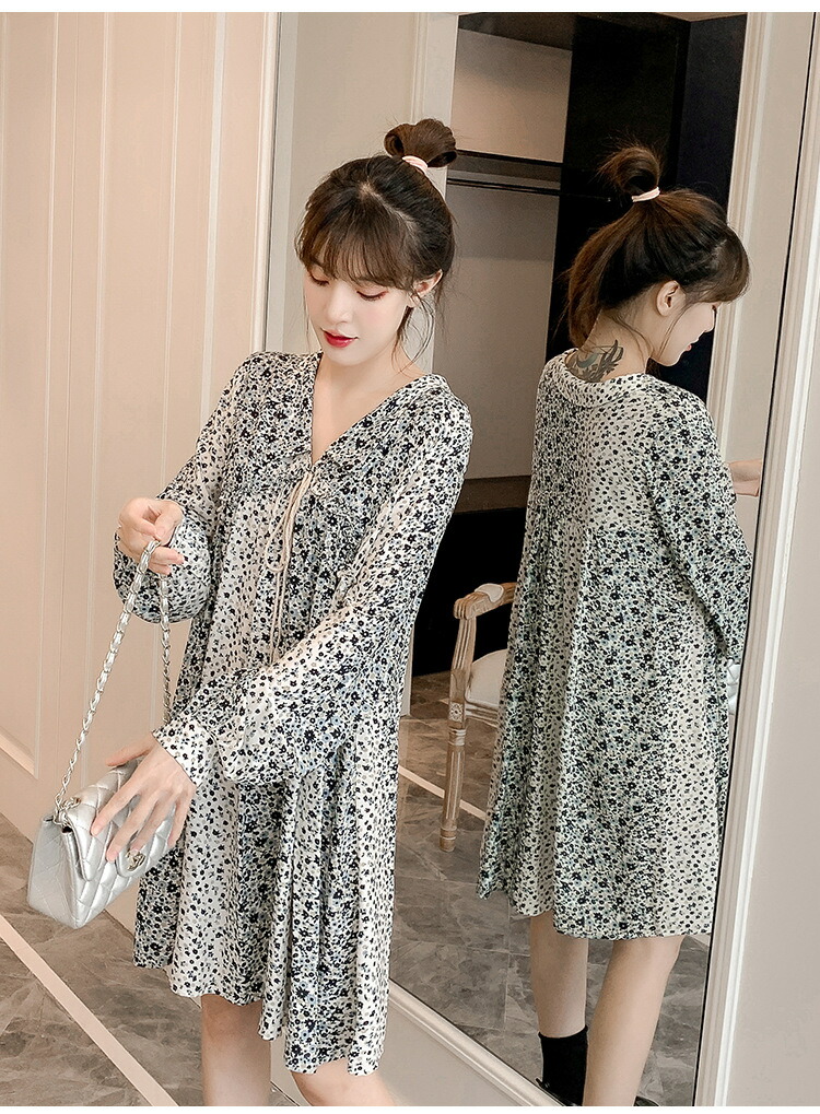 M 5l ゆったり 大きいサイズ 可愛いピーターパン襟 小花柄プリントシフォンワンピース T Butlerchimneys Com