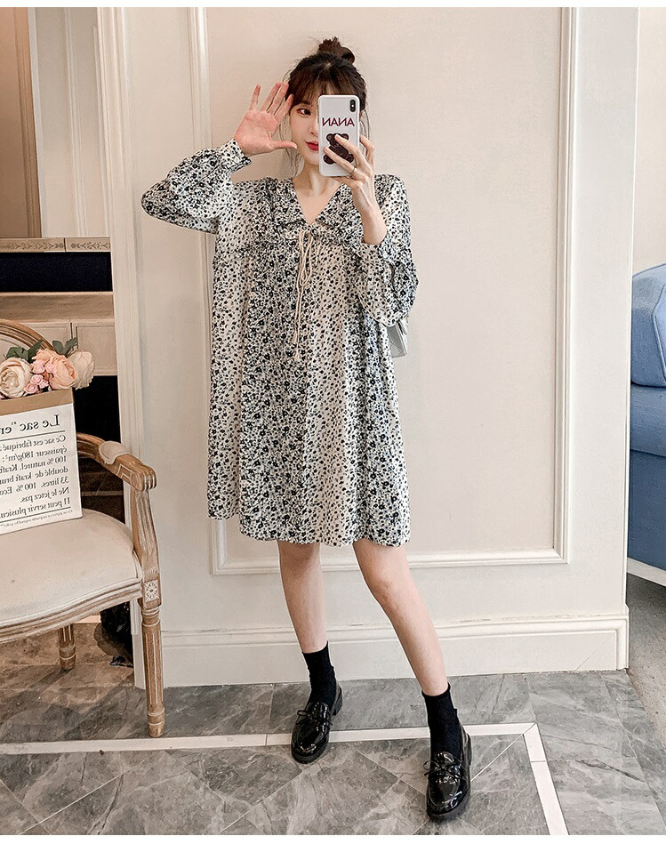 M 5l ゆったり 大きいサイズ 可愛いピーターパン襟 小花柄プリントシフォンワンピース T Butlerchimneys Com