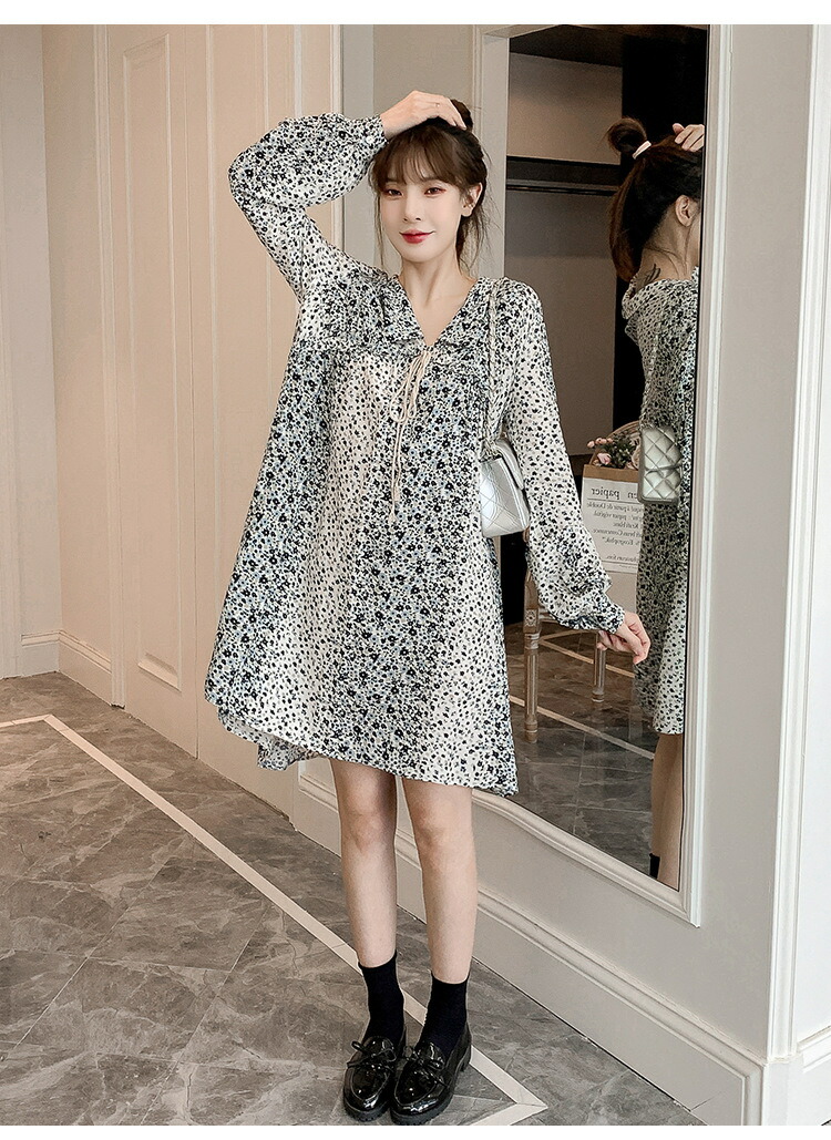 M 5l ゆったり 大きいサイズ 可愛いピーターパン襟 小花柄プリントシフォンワンピース T Butlerchimneys Com