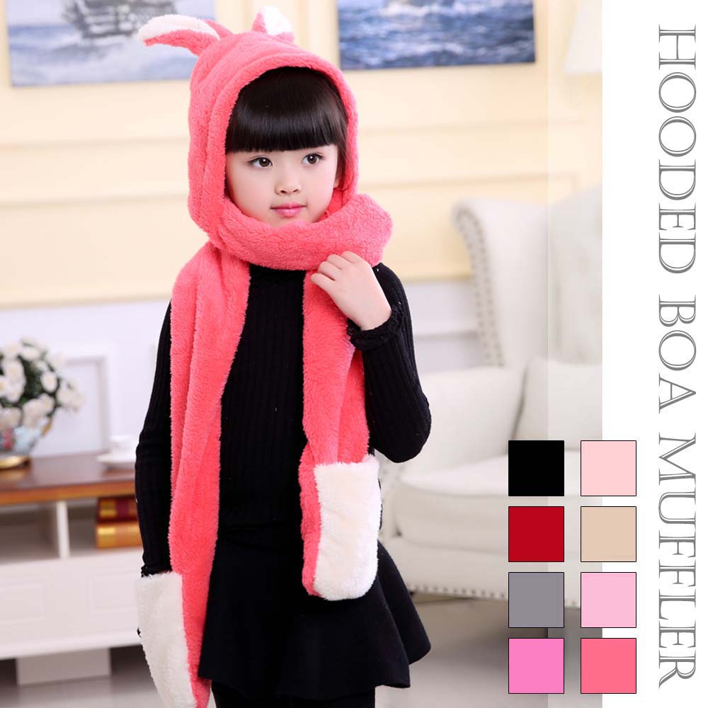 ふわもこ ボア フード付きマフラー うさ耳 キッズ マフラー 女の子 こども 手袋 T Crunchusers Com