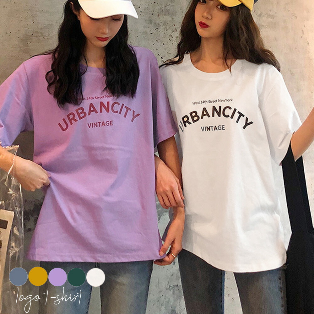 楽天市場 半袖 ロゴtシャツ レディース クルーネック カットソー トップス 韓国 T グリンファクトリー
