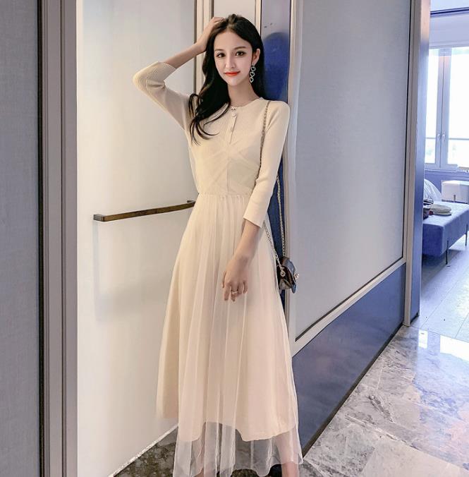 ニットワンピース レース 切り替え 長袖 レディース チュニック 韓国ファション T Marcsdesign Com