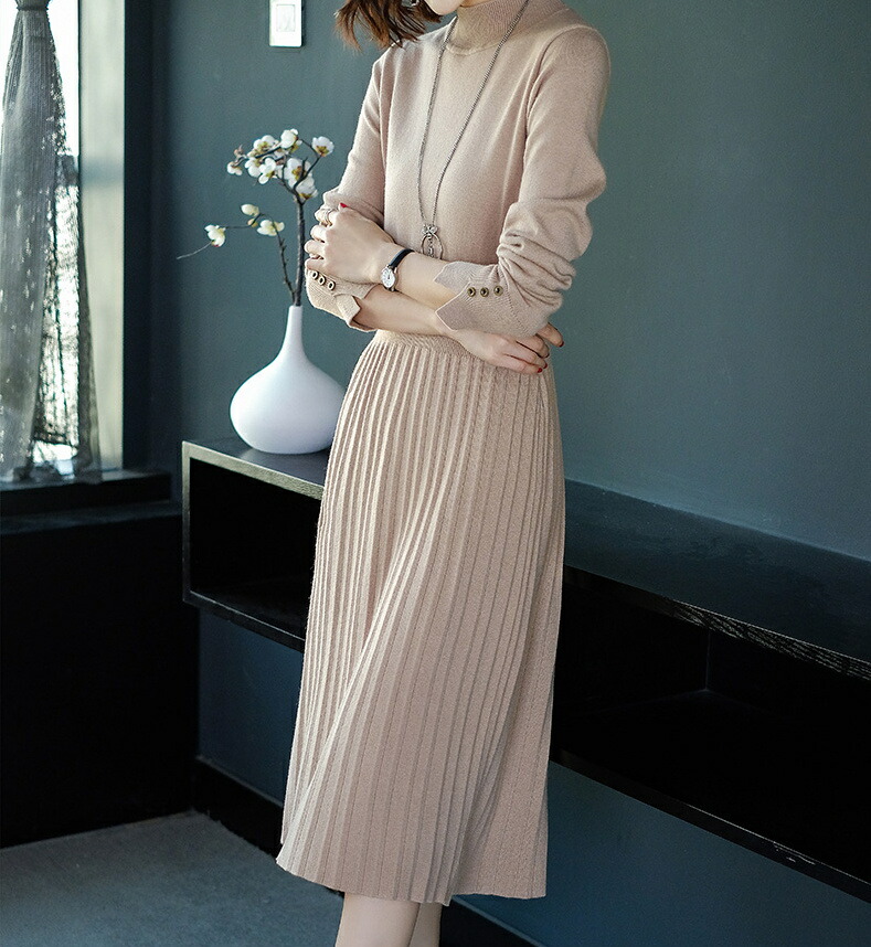 高見え おしゃれニット ロング丈 セーター スカート ジャージワンピース レディース T Jurisaxis Com