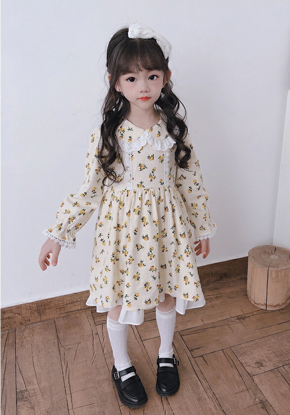 ガールズ 嬢 盛時からだ付き ワンピース 御召しもの 幼児服 長袖 スカート 韓国子供服 韓国流行り物 T Hotjobsafrica Org