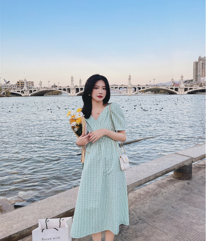 韓国ファッション スカート パフスリーブ Vネック ワンピース レディース T Educaps Com Br