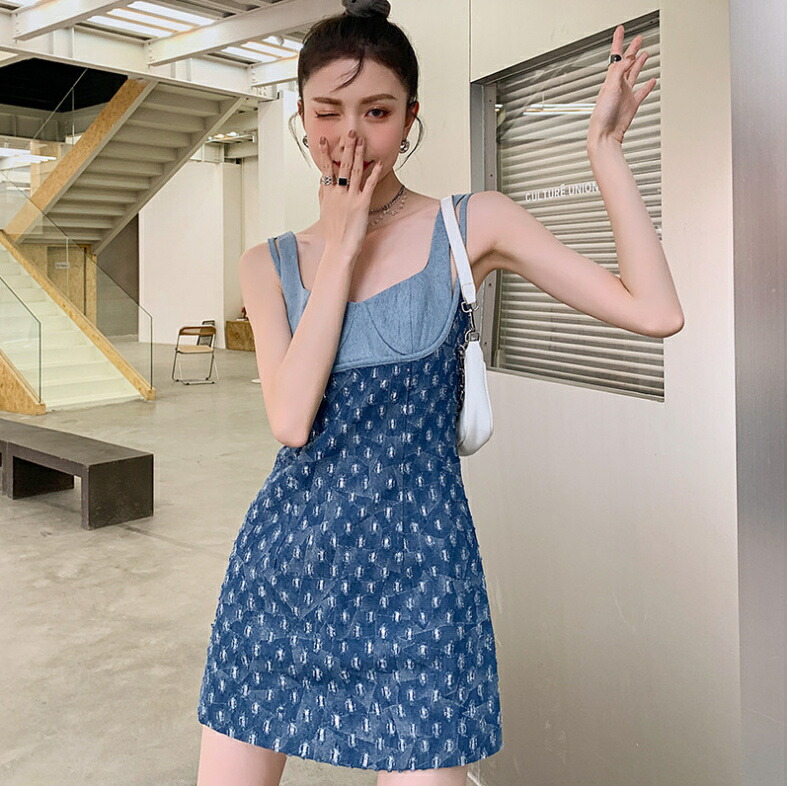 若見せ デニム ジャンバースカート ワンピース フェイクレイヤード レディース 韓国ファッション T Ice Org Br