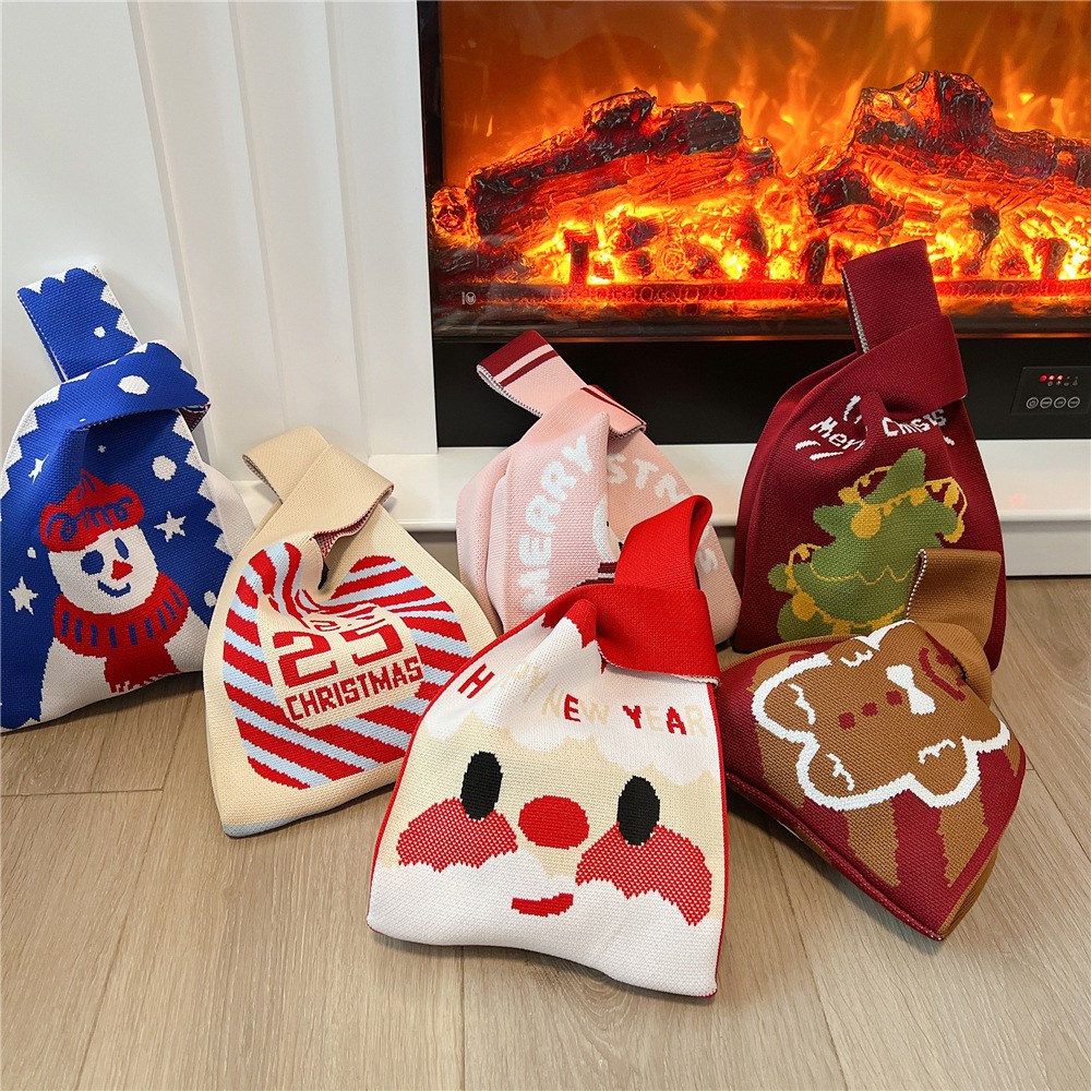 クリスマスハンドバッグ　ニットバッグ おしゃれ 可愛い 冬 Christmas かわいい 大人 レディース レッド グリーン クリスマスグッズ イベント パーティー クリスマスカラー (T)