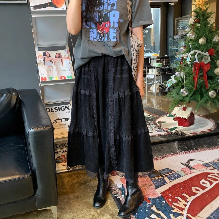 バレエコアロングスカート フリル レディース 韓国ファッション (T)