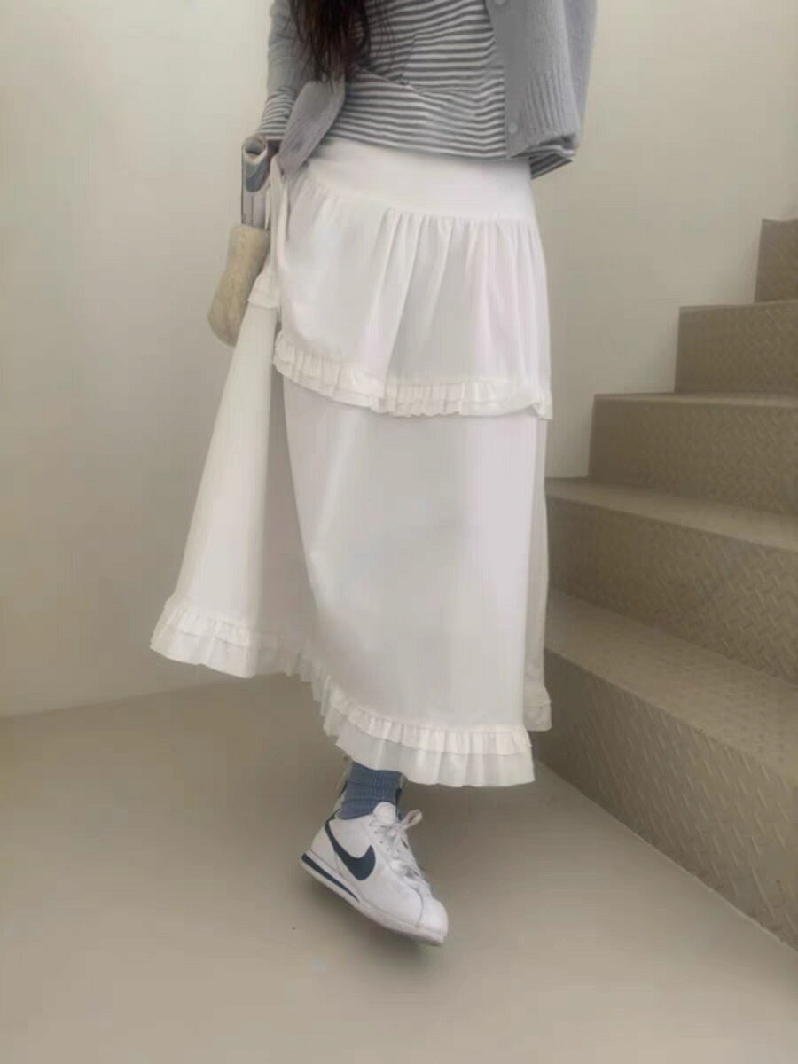 ロングスカート フリル レディース INS 韓国ファッション デザイン (T)