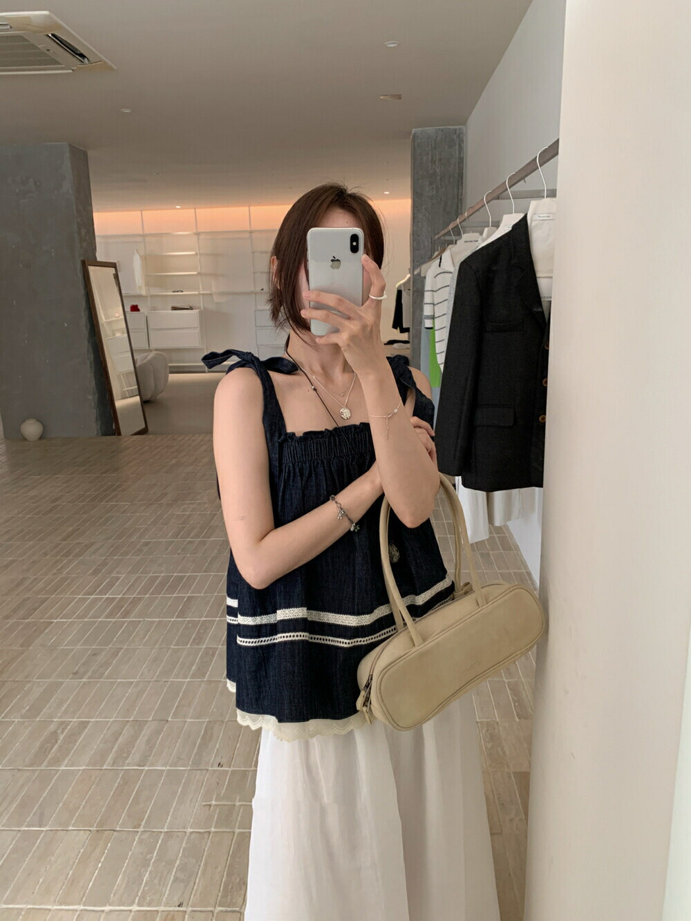 リボンキャミソール レディース INS 韓国ファッション バレエコア (T)