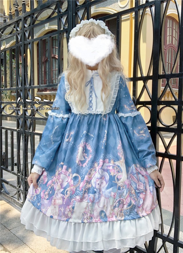 クラシカル レディース ロリータワンピース ワンピース 洋服 スカート 長袖 姫様 兎プリント T Educaps Com Br