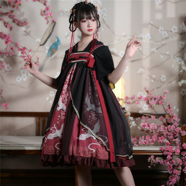 レディース ハイウエストワンピース レイヤード中国風 フリルレースドレス シャツ ロリータ T Christine Coppin Com