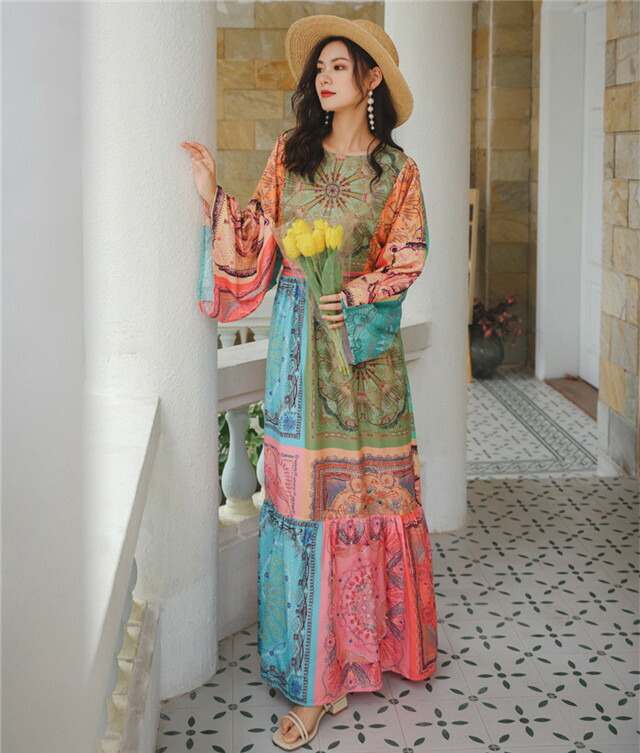 長袖 マキシワンピース リゾートワンピース ビーチワンピース 優雅 大人上品 ボヘミアン T Fitolab Com Br