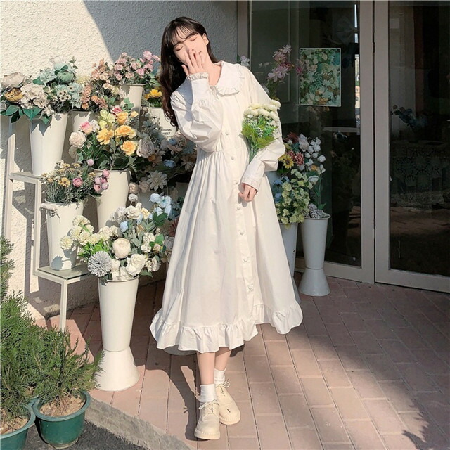 レディース 長袖 ロリータワンピース シャツワンピース フリル ワンピース 洋服 クラシカル T Escuelapac Cl