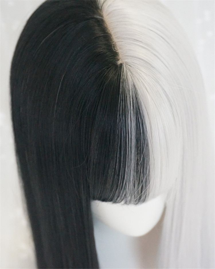 楽天市場 パンクゴシック風ウィッグ女性ロングストレート黒白グラデーションカラーロリータヘッドギア T グリンファクトリー