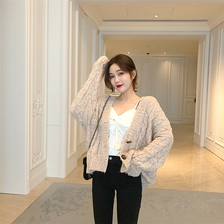 韓国ファッション可愛い減齢長袖ニットカーディガンセーター学生 T Giosenglish Com