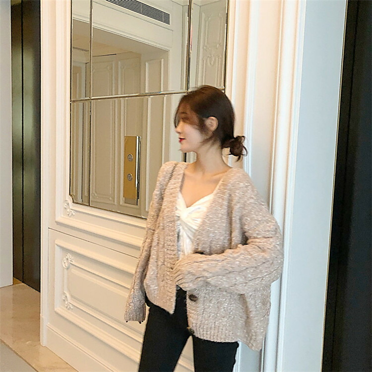 韓国ファッション可愛い減齢長袖ニットカーディガンセーター学生 T Giosenglish Com