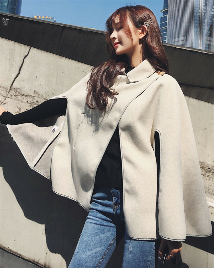 韓国ファッション楽楽漏電身の丈なごやか太いウールコートポンチョ T Foxunivers Com