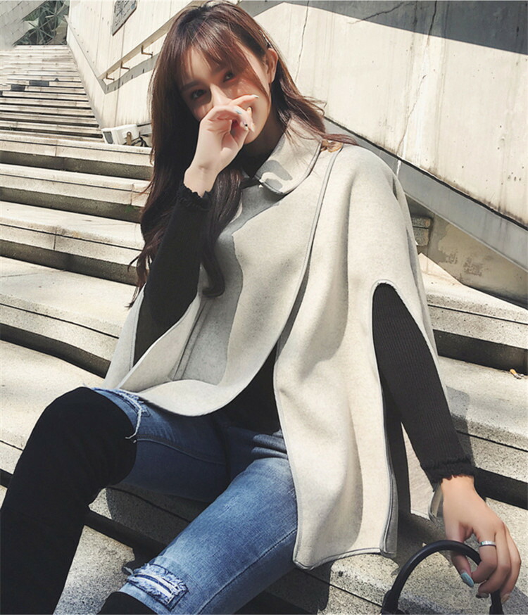 韓国ファッション楽楽漏電身の丈なごやか太いウールコートポンチョ T Foxunivers Com